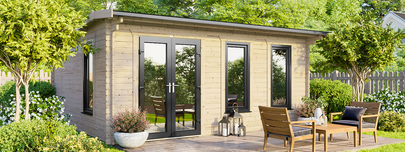 GARDEN VIEW OR AN 18x14 DDWW OFFSET APEX 44mm LOG CABIN